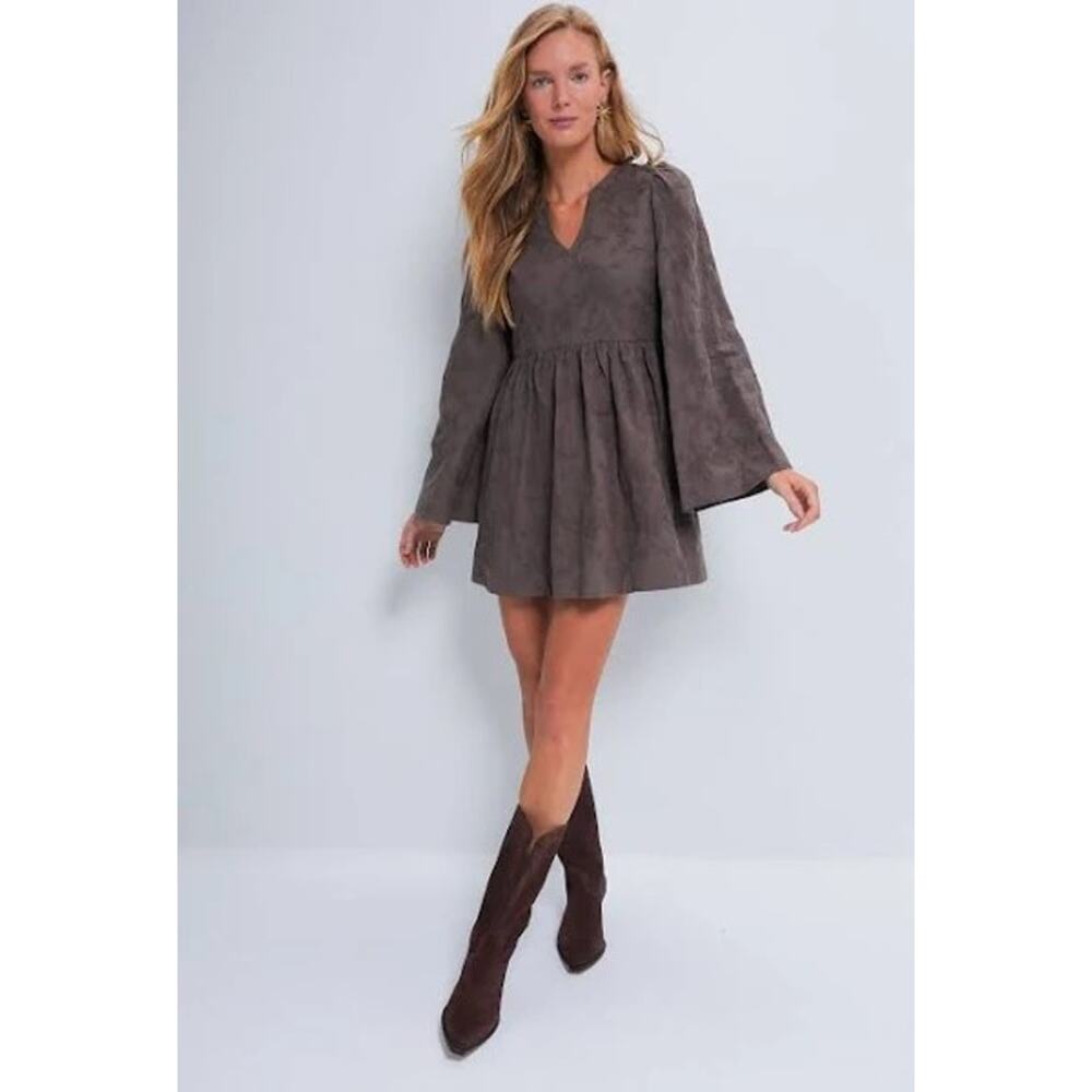 TUCKERNUCK Hyacinth House Brown Becca Bell-Sleeved Mini Dress NWT Size Medium - Picture 2 of 13